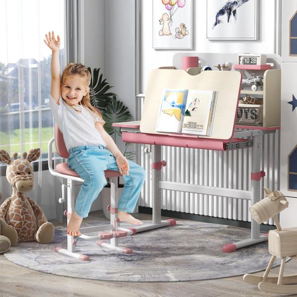 HY10285PI Kids Height Adjustable Study Desk with Tilt Desktop for 3-12 Years Old, Pink