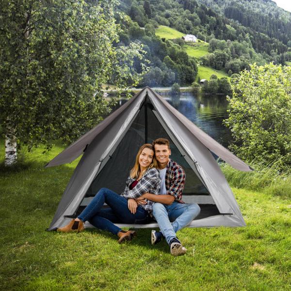 NP11707GR Pop-Up Camping Tent for 2-3 People with Carry Bag & Rainfly Backpacking Hiking Trip, Grey