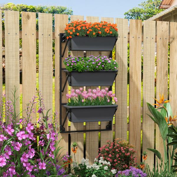 NP11739DK Hanging Vertical Adjustable Planter Wall-Mount with Detachable Hooks, Black