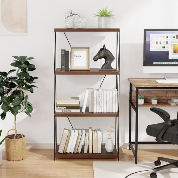 JV11643WN 4-Tier Multipurpose Display Book Shelf Rack with Metal Frame
