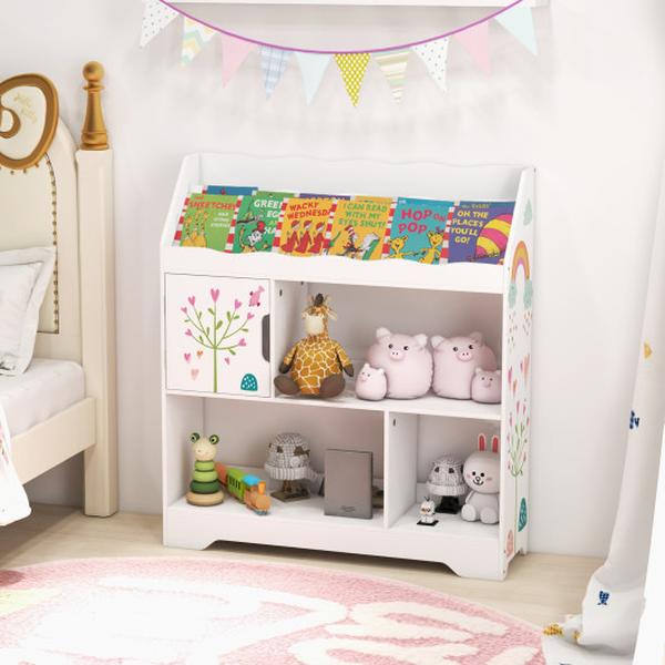 JZ10083WH Kids Toy Storage Organizer with Book Shelf & Storage Cabinet, White -  Total Tactic