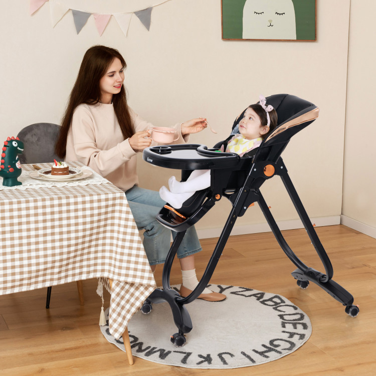 AD10049DK Folding Baby Dining High Chair with Adjustable Height & Recline - Black