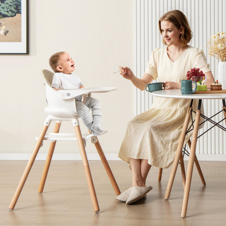 AD10065BE 6-in-1 Convertible High Chair with Safety Harness & Removable Tray - Beige -  Total Tactic