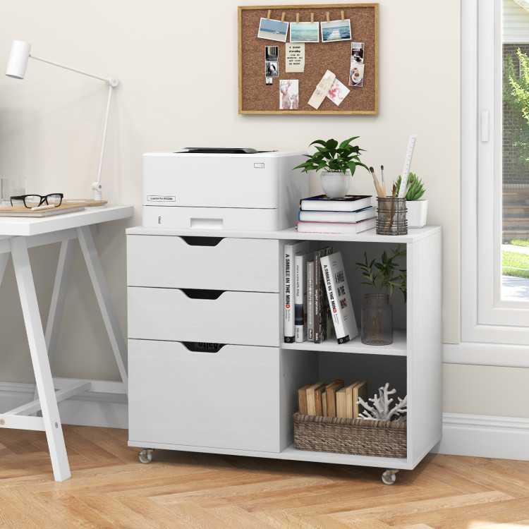 CB10733WH 3-Drawer File Cabinet with Adjustable Shelf & Wheels for Letter - White
