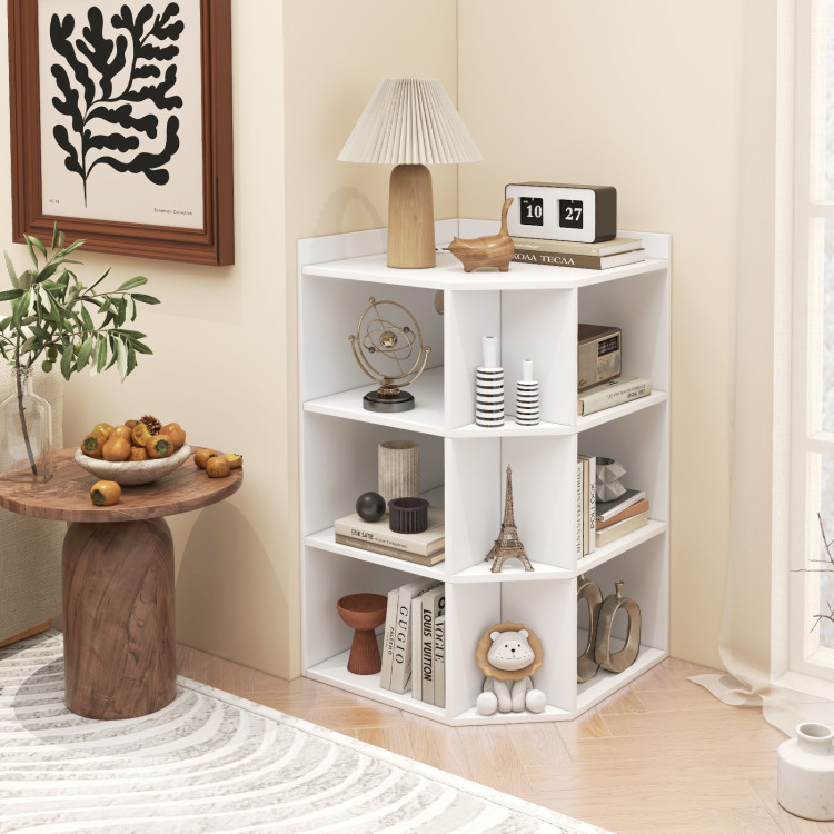CB10469US-WH 3-Tier Corner Cabinet with Charging Station for Bedroom - White