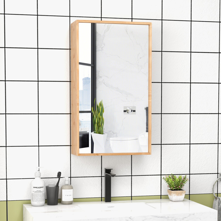 BA8143NA Bamboo Bathroom Wall Cabinet with Mirror with 2 Adjustable Shelves - Natural