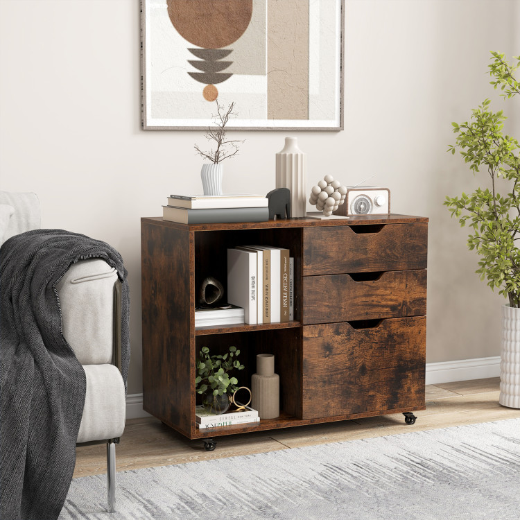 CB10733CF 3-Drawer File Cabinet with Adjustable Shelf & Wheels for Letter - Rustic Brown