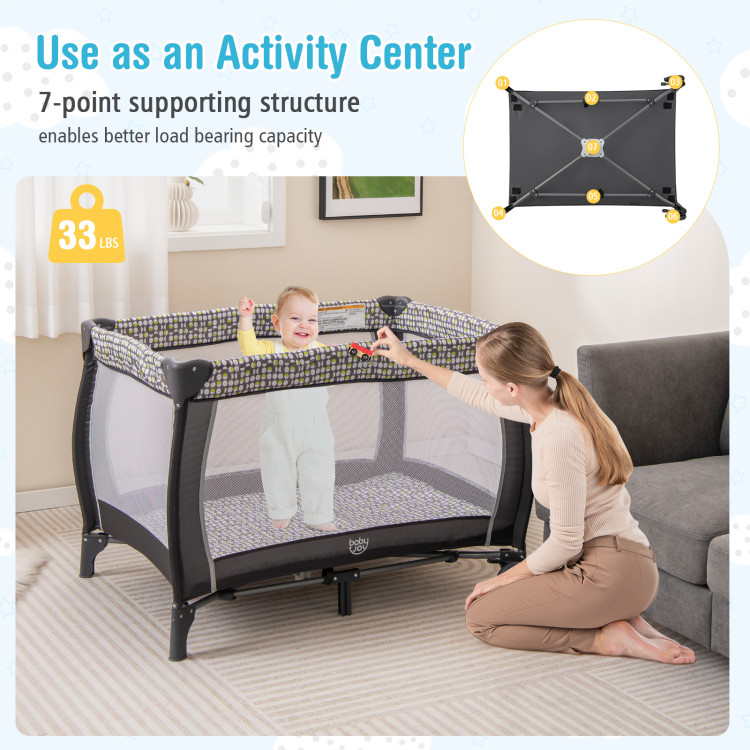 BE10045HS Portable Baby Nursery Center 4-in-1 Portable Travel Crib - Light Gray -  Total Tactic