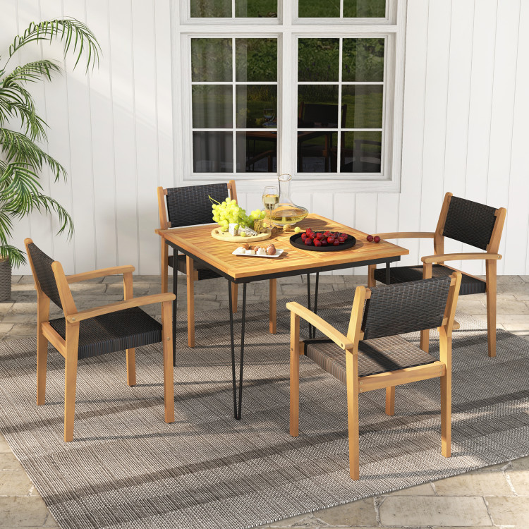 HW72748 Stackable Outdoor Wicker Dining Chair - Set of 2