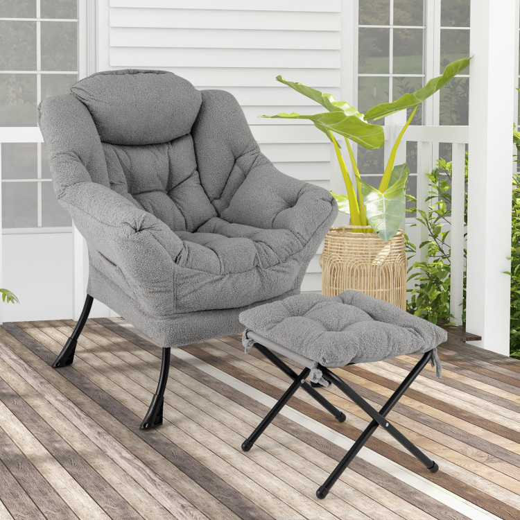 NP12026GR Modern Accent Chair with Folding Footrest & Head Pillow - Gray