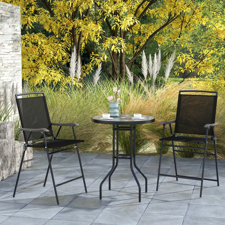 NP11741DK Outdoor Bar Stool Set with DPC Tabletop & Umbrella Hole for Poolside - Black - 3 Piece