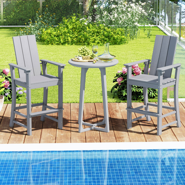 NP11903GR Tall Adirondack Chair Outdoor Bar Stool with Ergonomic Backrest for Backyard - Gray