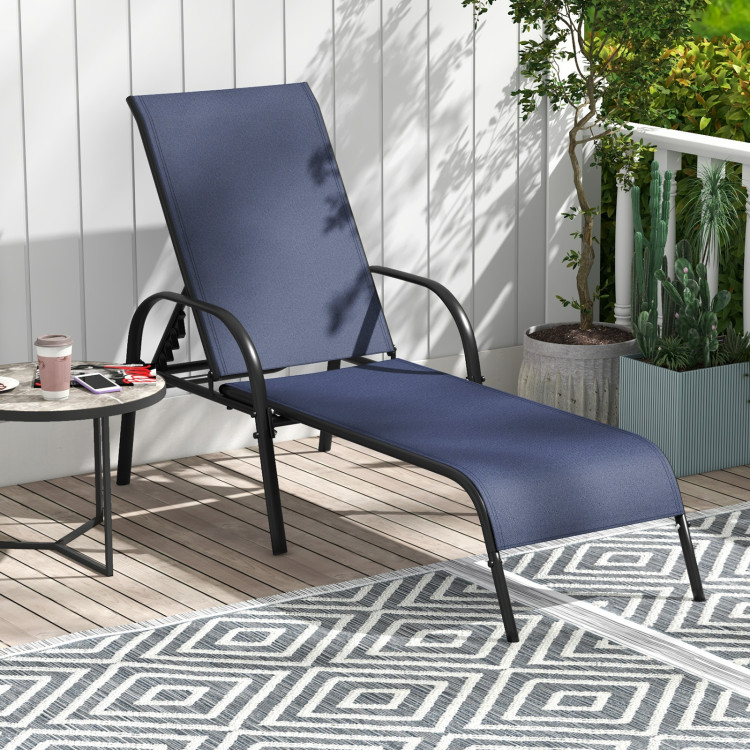 OP70508NY Adjustable Patio Chaise Folding Lounge Chair with Backrest - Navy