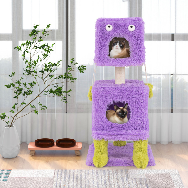 Picture of Total Tactic PV10189PU Cute Monster-Themed Cat Tower with 2 Private Condos for Small Place - Purple