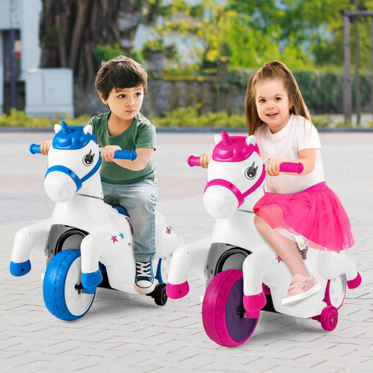TQ10241US-MH 12V Unicorn Ride on Toy with Training Wheels & Horse Riding Mode - Purple
