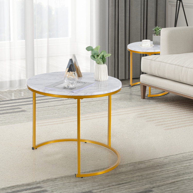 JV11140GD Modern Round Stacking Nesting Coffee Tables - Golden - Set of 2