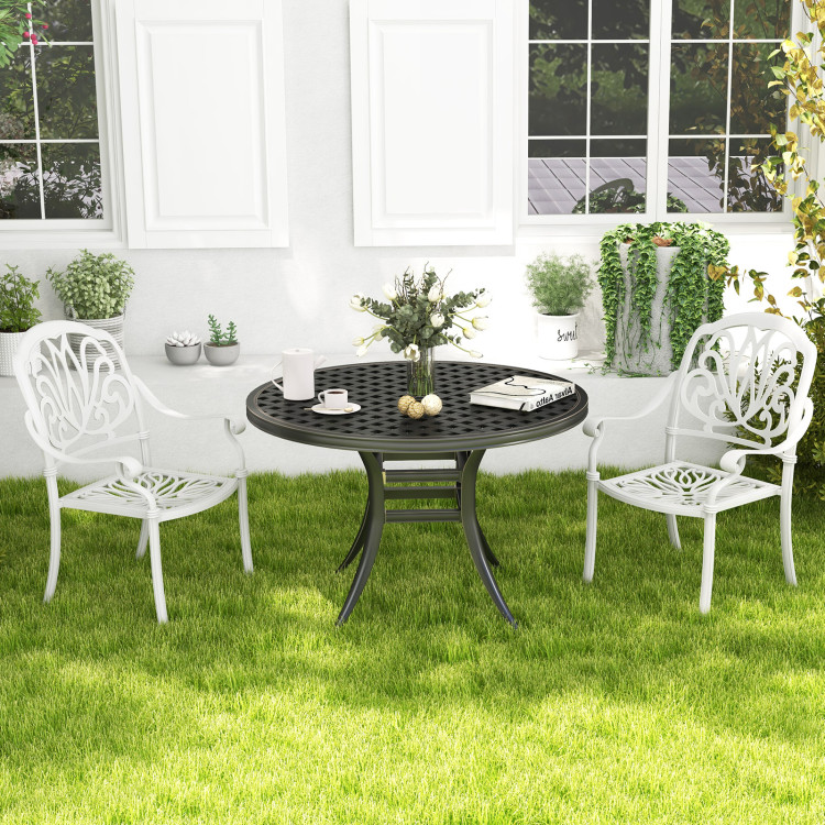 NP11298BS-2 Patio Cast Aluminum Dining Chairs with Armrests - White - 2 Piece
