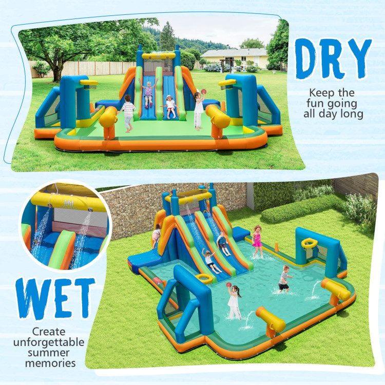 NP11312 Kids Inflatable Water Slide with 2 Long Slides & 2 Soccer Gates without Blower