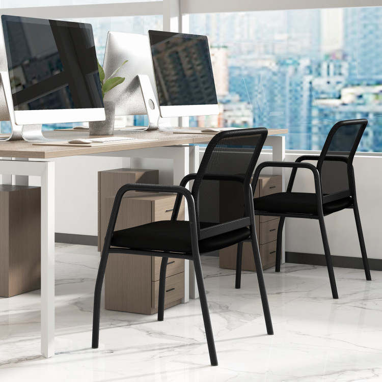 CB10600DK-2 Waiting Room Chair Office Guest Chairs with Ergonomic Mesh Backrest - Black - Set of 2