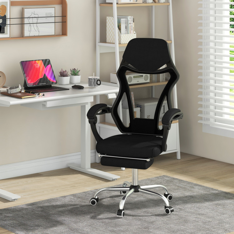 CB10629DK Ergonomic Mesh Office Chair with Footrest & Tilting Backrest - Black
