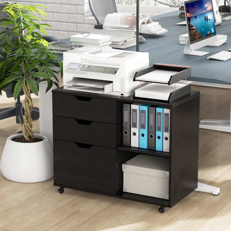 CB10733DK 3-Drawer File Cabinet with Adjustable Shelf & Wheels for Letter - Black