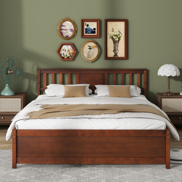HU10842WN-Q Queen Size Wooden Platform Bed with Headboard & Slat Support - Walnut