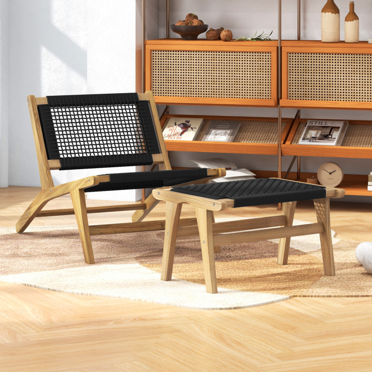 JV11760-JV11761 Mid Century Modern Accent Chair Farmhouse Handwoven Cordage with Ottoman