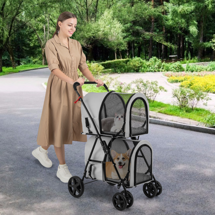PW10040GR 4-in-1 Double Pet Stroller with Detachable Carrier & Travel Carriage - Gray