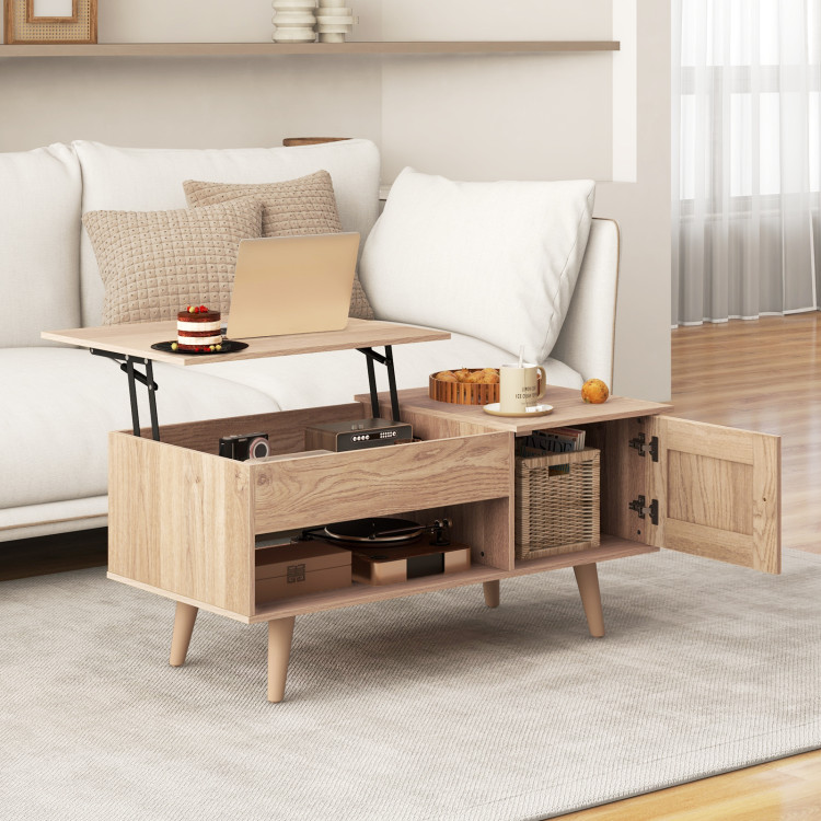 JV11156NA Lift Top Coffee Table with Storage & Hidden Compartment - Natural -  Total Tactic
