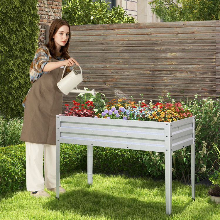 GT4255SL Galvanized Raised Garden Bed Elevated Planter Box with Legs & Drainage Hole - Silver