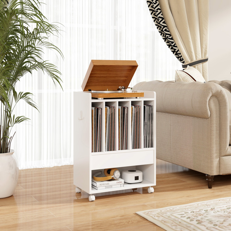 JV11953WH Record Rolling Turntable Player Stand with Drawer - White