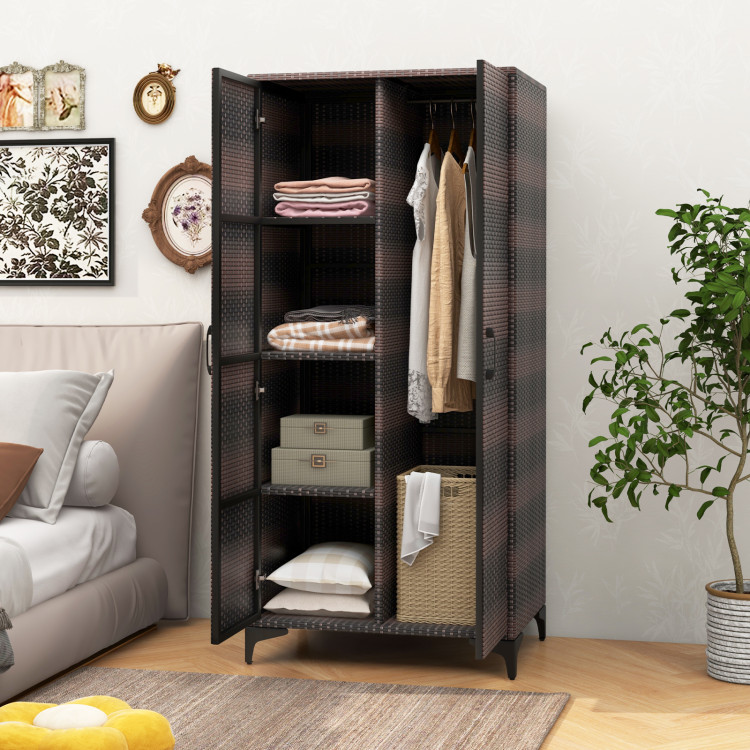 Picture of Total Tactic JZ10260CF 62 in. Wicker Wardrobe with 2 Doors PE Rattan Closet with Hanging Rod - Brown