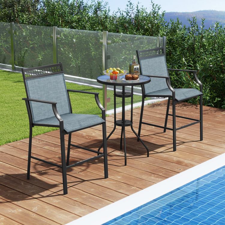 NP11630BL-2 Outdoor Counter Stools Heavy-Duty Barstools with Footrest & Armrests - Blue - Set of 2
