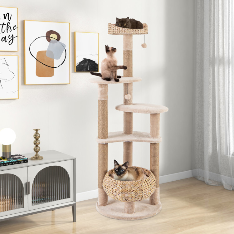 Picture of Total Tactic PV10181BE 59 in. Cat Tree with Perch & Soft Hammock for Indoor Cats - Beige