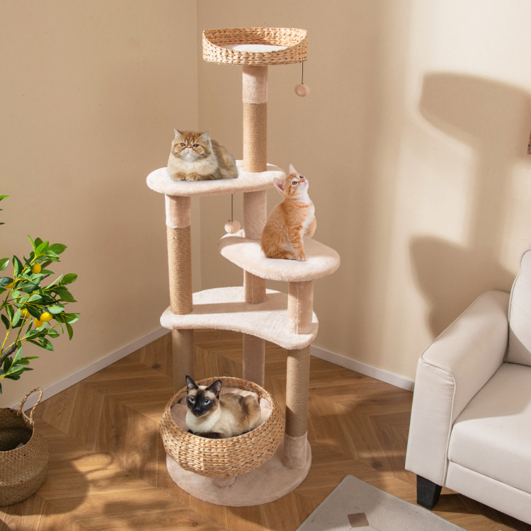 Picture of Total Tactic PV10181BE 59 in. Cat Tree with Perch & Soft Hammock for Indoor Cats - Beige