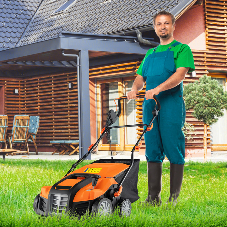 ET10082US-OR 16 in. Electric Lawn Dethatcher & Scarifier with Collection Bag - Orange