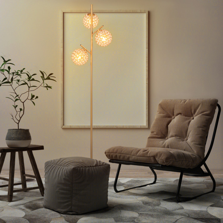EU10152US-GD 3-Globe Floor Lamp with Foot Switch & 3 E26 Bulb Bases - Golden