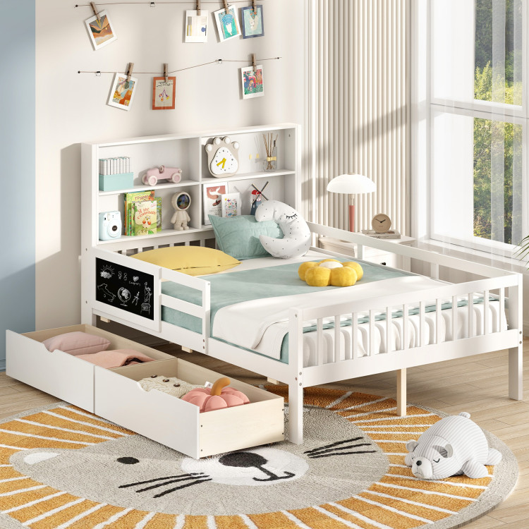 Picture of Total Tactic HU10715WHF Full Size Bed Frame with 2 Drawers & Bookcase for Boys & Girls - White