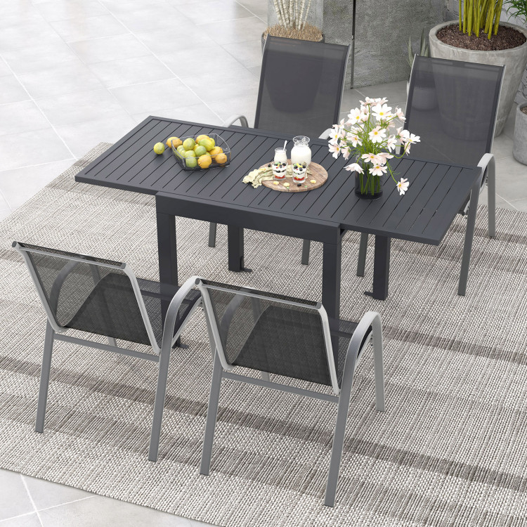 NP11692GR-NP11384DK-4 Outdoor Dining Table Set with Extendable Aluminum Table & 4 Stackable Chairs