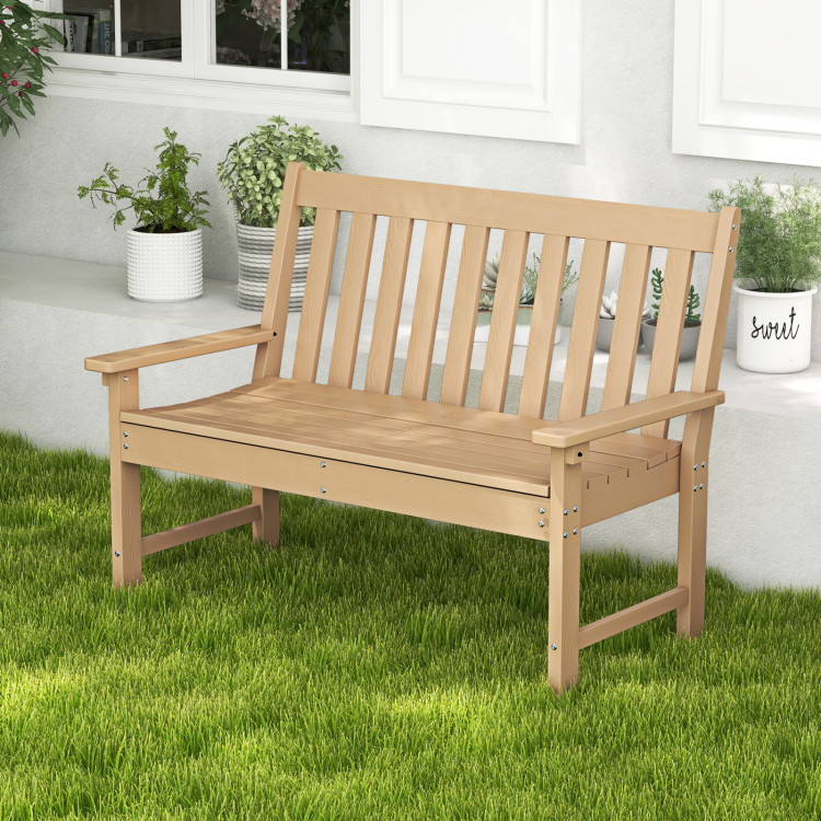 NP10895CF 52 in. All-Weather HDPE Outdoor Bench with Backrest & Armrests - Teak