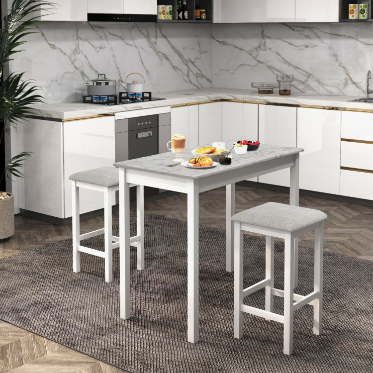 KC56966WH Dining Table & 2 Bar Stools Set - White - 3 Piece