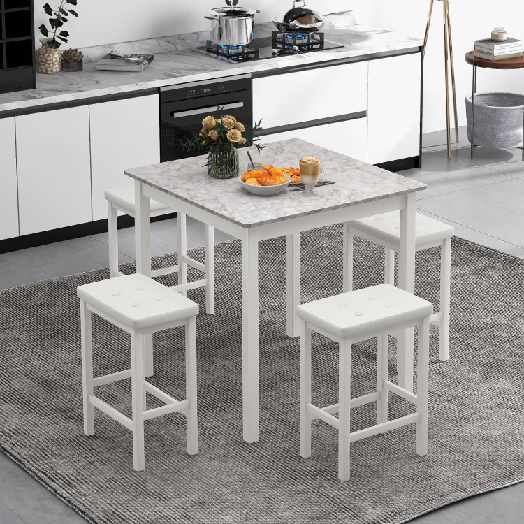 KC56968WH Counter-Height Dining Table & 4 Bar Stools Set - White - 5 Piece