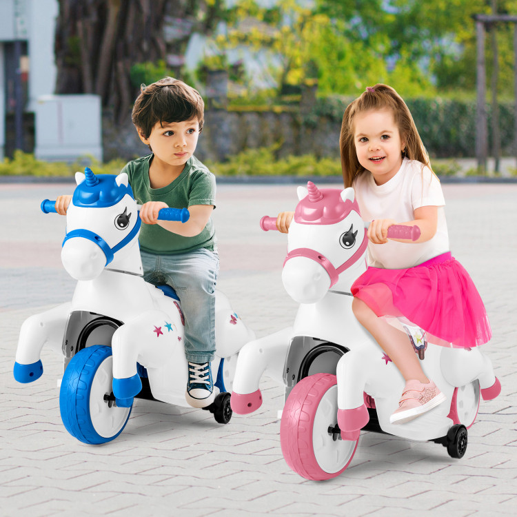TQ10241US-PI 12V Unicorn Ride on Toy with Training Wheels & Horse Riding Mode - Pink