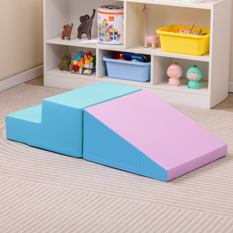FH10121GN Step & Slide Climber for Infants & Toddlers Baby Soft Play Set Foam Blocks - Blue - 2 Piece