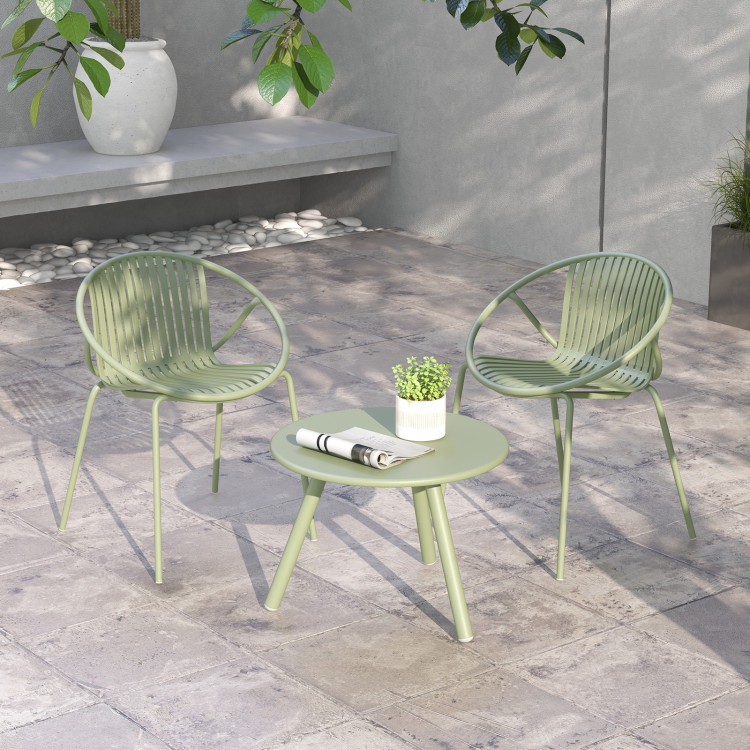 JV11883GN All Weather PP Patio Conversation Set with Round Coffee Table & 2 Chairs - Green