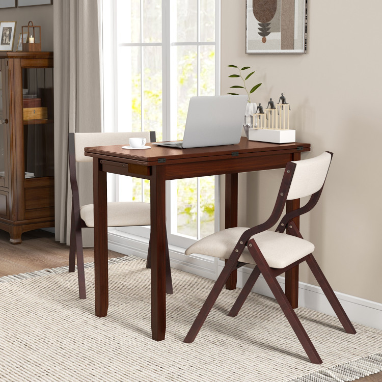 JV11365WN-JV11225CF-2 Expandable Dining Table with 2 Upholstered Folding Chairs for 2 Persons - Walnut