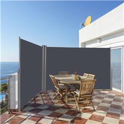 237 x 63 in. Patio Retractable Double Folding Side Awning Screen Divider - Dark Gray