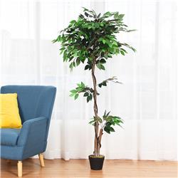 5.5 ft. Artificial Ficus Silk Tree with Wood Trunks