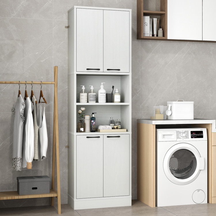 JV11680XM 75 in. Kitchen Pantry Cabinet Tall Cupboard with Doors & Shelves - White Oak