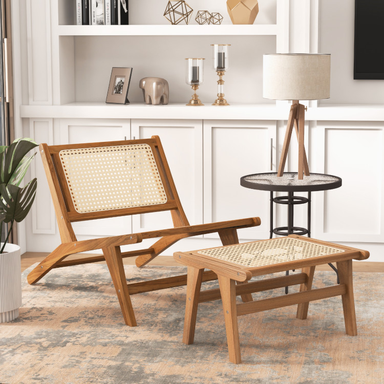 JV11765-JV11766 Mid Century Modern Accent Chair Farmhouse Handwoven Rattan Chair with Ottoman